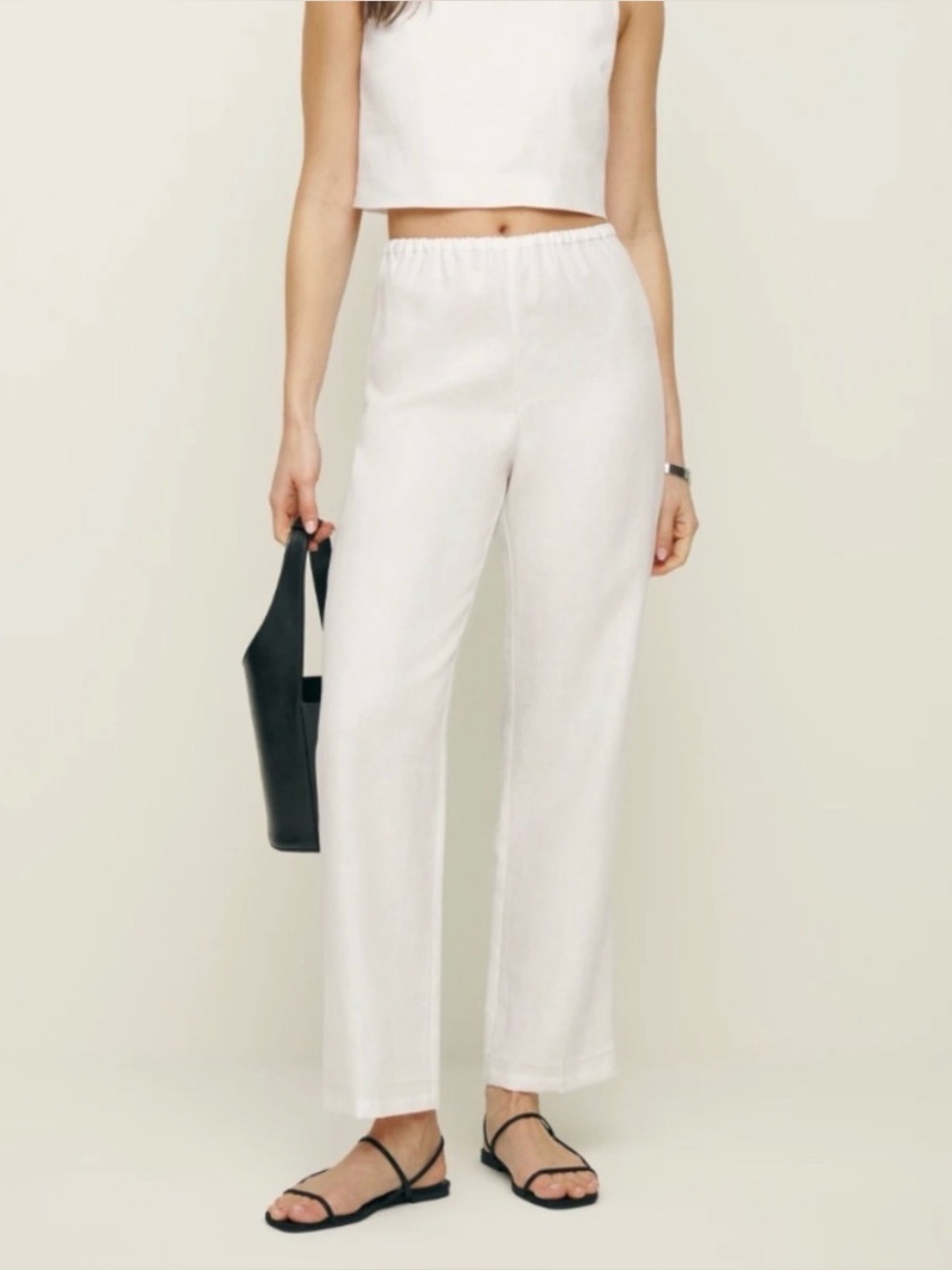 Reformation White Straight-Leg Linen Blend Trousers